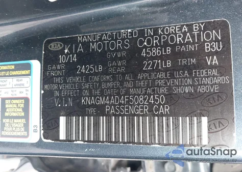 2015 Kia Optima Hybrid z USA, uszkodzony, nr VIN KNAGM4AD4F5082450